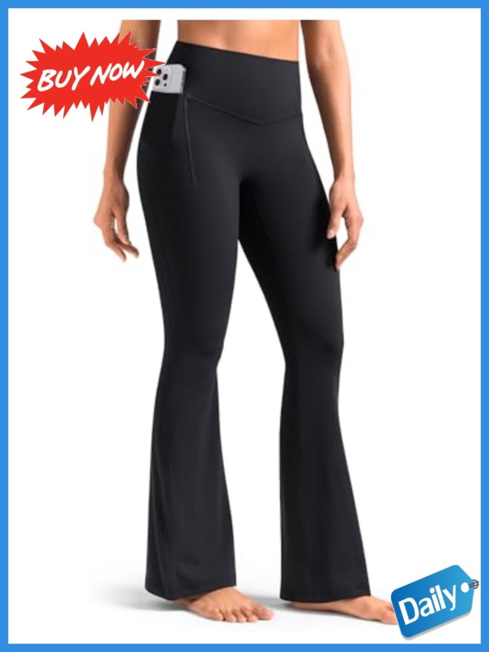 High Waist Mini Flare Leggings with Pockets No Front Seam Yoga Pants